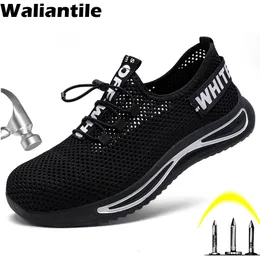 Buty bezpieczeństwa Waliantile Summer Safety Buty Sneakers dla mężczyzn Mężczyzna oddychający lekkie buty do pracy przemysłowej anty zgazanie stalowych butów 230801