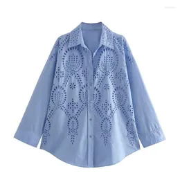 Bluzki damskie Hurtowa wiosenna sukienka w Stanach Zjednoczonych z pustą haftą lapową jednopłatą koszulą długodystansową