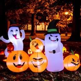 Decoração inflável de Halloween de 6 pés de comprimento 4 abóboras fantasmas com luzes LED embutidas