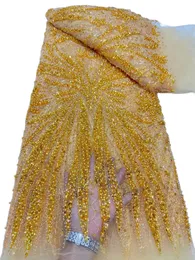 Tiul z koralikami 5 jardów Afrykańska koronka żeńska Nigerian Dentelle Sewing Craft Textile Evening Party Luksusowa suknia Zielona odzież szycia Wysoka jakość 2023 YQ-4022