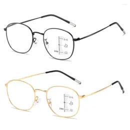 Solglasögon Metal Frame Anti-Blue Light Multifocal Reading Glasses Män Kvinnor Progressiv nära Far Far Eyewear Ultralight Farsight Gyeglasses