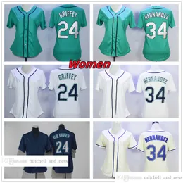 Vintage Movie Baseball Wears Jersey 24 Ken Griffey 34 Felix Hernandez Blank Jerseys Women Size S-XXXL