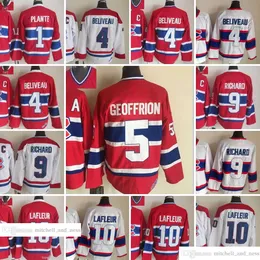 1909-1999 Movie Retro CCM Hockey Jersey broderi 4 Jean Beliveau 10 Guy Lafleur 9 Maurice Richard 5 Bernie Geoffrion 1 Jacques Plante Vintage Jerseys