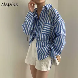 Damenblusen Hemden Neploe Korean Chic Fresh Design Sense Bluse Frauen Einreihiges gestreiftes Hemd 2023 Herbst Temperament Reverskragen Blusa J230802