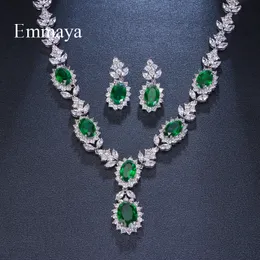 Wedding Jewelry Sets Emmaya Brand Fashion Luxury Cubic Zirconia Bridal Green Oval Crystal Party Necklace 230801