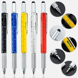 Narzędzie podarunkowe Pen 6 w 1 Multitool Tech narzędzia z linijką, śrubokręt, poziomów, wkłady pióra i długopis, kreatywne prezenty dla mężczyzn
