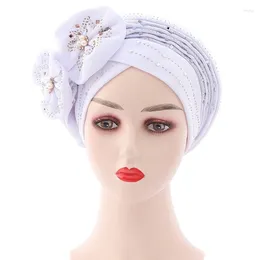 Etniska kläder Inner Hijab Cap Diamonds Bonhnets för kvinnor Auto Gele Aso Oke Headtie Scarf Headwraps Turban Hat African Muslim Beanie