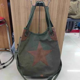 Totes 2023 Big Star Printing Honor Canvas Shoulder Bag Quality Multi functional Bolsos Brand Women's Star Canvas Handbag in 5 Colorsstylishhandbagsstore