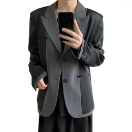 Mäns kostymer svart grå skarv av high-end blazer män japan korean streetwear mode vintage lös casual kostym jacka manlig kappa