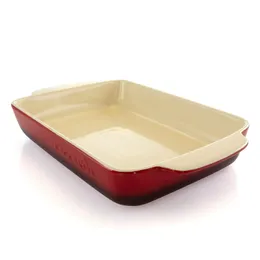Prock Pot Artisan 5 6 Quart Stoneware Bake Pan باللون الأحمر