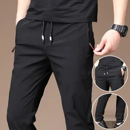 Calças masculinas verão fino moletom solto cintura elástica tornozelo comprimento calças casuais