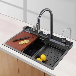 Intelligent Waterfall Kitchen Sink Multifunktionellt 304 Rostfritt stål Stort Single Slot Integrated Digital Waterfall Faucet