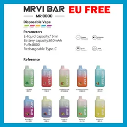 Original Mrvi Bar 8000 Puffs Disposable Vape Pen E Cigarette Device With 650mAh Battery 15ml Pod Prefilled Catridge rechargeable EU FREE