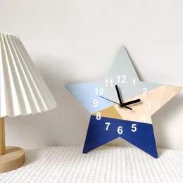 Relógios de parede Ins Nordic Creative Home Design geométrico azul estrela de cinco pontas mudo relógio infantil