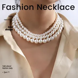 Choker Vintage Collier Perle Collar de Perlas Gargantillas Mujer Pegadas Al Cuello Chocker層状真珠のネックレス