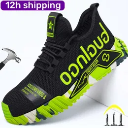 Safety Shoes Dian Sen Summer Men Work Safety Shoes Light Breathable Sneaker Steel Toe Non Slip Work Boots Mesh Construction Shoes 230801