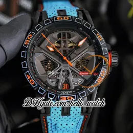 Neue 45 mm RDDBEX0828 Automatik-Herrenuhr mit Skelett-Zifferblatt, PVD-schwarzes Stahlgehäuse, blaues Leder-/Kautschukarmband, Sportuhren HWRD Hello_Watch G08 (1)