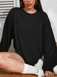 여자 T 셔츠 한국 패션 솔리드 드롭 어깨의 대형 티 탑 여자 가을 캐주얼 한 둥근 목이 긴 소매 티셔츠 스트리트웨어 Y2K