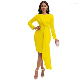 Etnisk kläder Spring Autumn Fashion Office Ladies Slim Pencil Dress Women Elegant Solid Ribbon Long Sleeve African