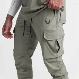 Men's Pants Pocket Cargo Summer Thin Slim Quick-drying Elastic Leggings Running Training Sweatpants Casual Trend Trousers