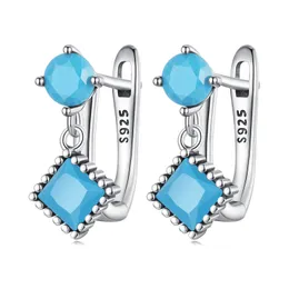 Dainty Turquoise Earrings 925 Sterling Silver & Genuine Turquoise HOOPS for Women