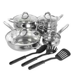 Ancona 12 Piece Stainless Steel Belly Shaped Cookware Set with Kitchen Tools