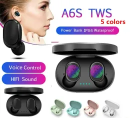TWS A6S Bluetooth hörlurar hörlurar trådlösa öronsnäckor Bluetooth 5.0 Vattentät Bluetooth -headset med MIC för alla iPhone Android Smart Phone