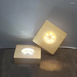 Lamphållare 3D träbas LED -bord nattljus för pyramid stenboll kristall sfär USB varm hållare belysningstillbehör
