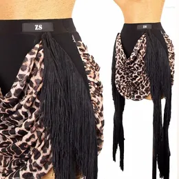 Scenkläder 2023 latin danskjol kvinnor sexig leopard miniskirt cha rumba samba salsa tango kläder fransar vuxen dnv17791