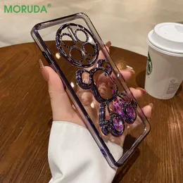 Posmaraga telefonów komórkowych kreskówka Niedźwiedź błyskawiczny piaski i obudowa dla Huawei P60 P40 Mate 30 40 50 Pro Honor 60 70 80 Nova9 Pro Transparent Splating Cover L230731