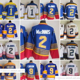 فيلم خمر الهوكي 1 Glenn Hall Jerseys CCM Embroidery 7 Joe Mullen 2 Macinnis 9 Shayne Corson Jersey 1995 1996 Blue White