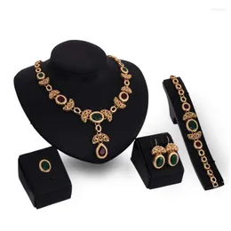 Necklace Earrings Set European And American Crystal Personalized Ethnic Style Ring Bracelet Alloy Four Piece