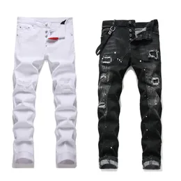 designer jeans man kvinna mager passar denim byxor blå knä rippade byxor med brevhål smala cyklist moto rak ben modebesvär hip hop pantalones