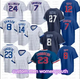 2023 Wrigleyville Dansby Swanson Baseball Jersey Marcus Stroman Ernie Banks Seiya Suzuki Brad Boxberger Ian Happ Nico Hoerner Ryne Sandberg Men Women Youth