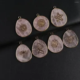 Pendanthalsband 5st/Lot Natural Rose Quartzs Water Drop Shap Plating Golden Stone Charm för DIY smyckeshalsband Tillbehör