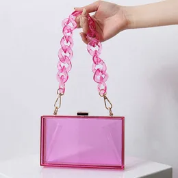 Różowy akrylowe przezroczyste torby wieczorowe torby na ramię letnia moda torba damska jeden ramię Messenger Evengen