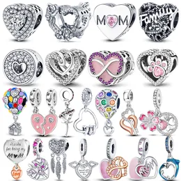 Charme pendente de prata esterlina 925, amor ilimitado, mãe, coração a coração, contas fashion, pandora, charms, pulseira faça você mesmo, acessórios para joias