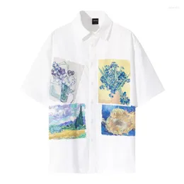 Men's T Shirts DISCVRY Man Patchwork Lapel Baggy Casual Shirt 2023 Short Sleeve Retro Print Design Female Blouses Streetwear Cozy Chic