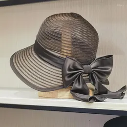 Szerokie brzegowe czapki wiosna lato japoński projektant w stylu oddychający Bowknot Fisherman Bucket Hat dla kobiet elegancka dorzecza słoma mody