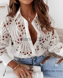 Women's Blouses Shirts 2022 New Elegant Long Sleeve Hollow Out Mesh Lace Shirt Sheer See Through Top Blouse Clothing Fashion Shirts for Women J230802
