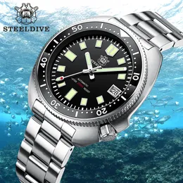 Wristwatches Steeldive SD1970 White Date Background 200M Wateproof NH35 6105 Turtle Automatic Dive Diver Watch 230802