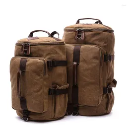Duffelväskor Weysfor Män stor kapacitet reser ryggsäck canvas bagage axel duffle påse cylinder vattentätt fast läder avslappnad