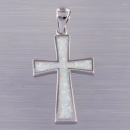 Pendant Necklaces KONGMOON Classic Latin Cross White Fire Opal Silver Plated Jewelry For Women Necklace