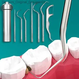 Hilo dental Hilo dental Escobilla de limpieza Cepillo de dientes # Cepillo interdental de acero inoxidable Hilo dental recogiendo cuidado de la higiene bucal Z230802