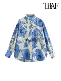 Женские блузкие рубашки Traf Women Fashion Floral Print Flowy Рубашки винтажные длинные рукава спереди кнопки женские блузки Blusas Chic Tops J230802