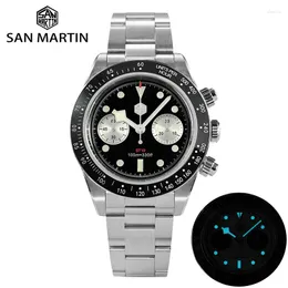 Armbandsur San Martin Men Watch 40mm Panda BB Chronograph Sports Fashion Style Seagull ST1901 Automatisk mekanisk safir 10 ATM BGW9