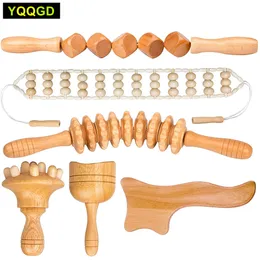 عناصر تدليك أخرى أداة جسم خشبي Maderoterapia Kit Wood Massager Roller Gua Sha Manual for Contour 230802