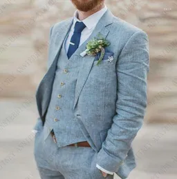 Ternos masculinos mais recentes terno masculino 3 peças conjunto laranja vermelho linho praia casamento smoking sob medida verão para noivo jaqueta colete calças