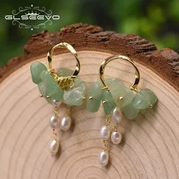 Stud GLSEEVO 925 Sterling Silber Jade Natürliche Süßwasser Weiße Perle Tropfen Ohrringe Ohr Pin Frau Luxus Design Schmuck Geschenk GE0991C 230801