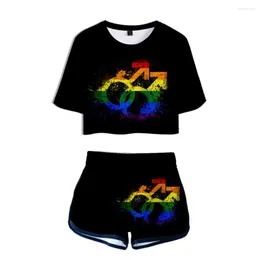 Damen-Trainingsanzüge, Sommermode, Straße, gleiches Geschirr, Harajuku, 3D-T-Shirt, Druck, LGBT-Glamour, sexy lässige Shorts, zweiteilig